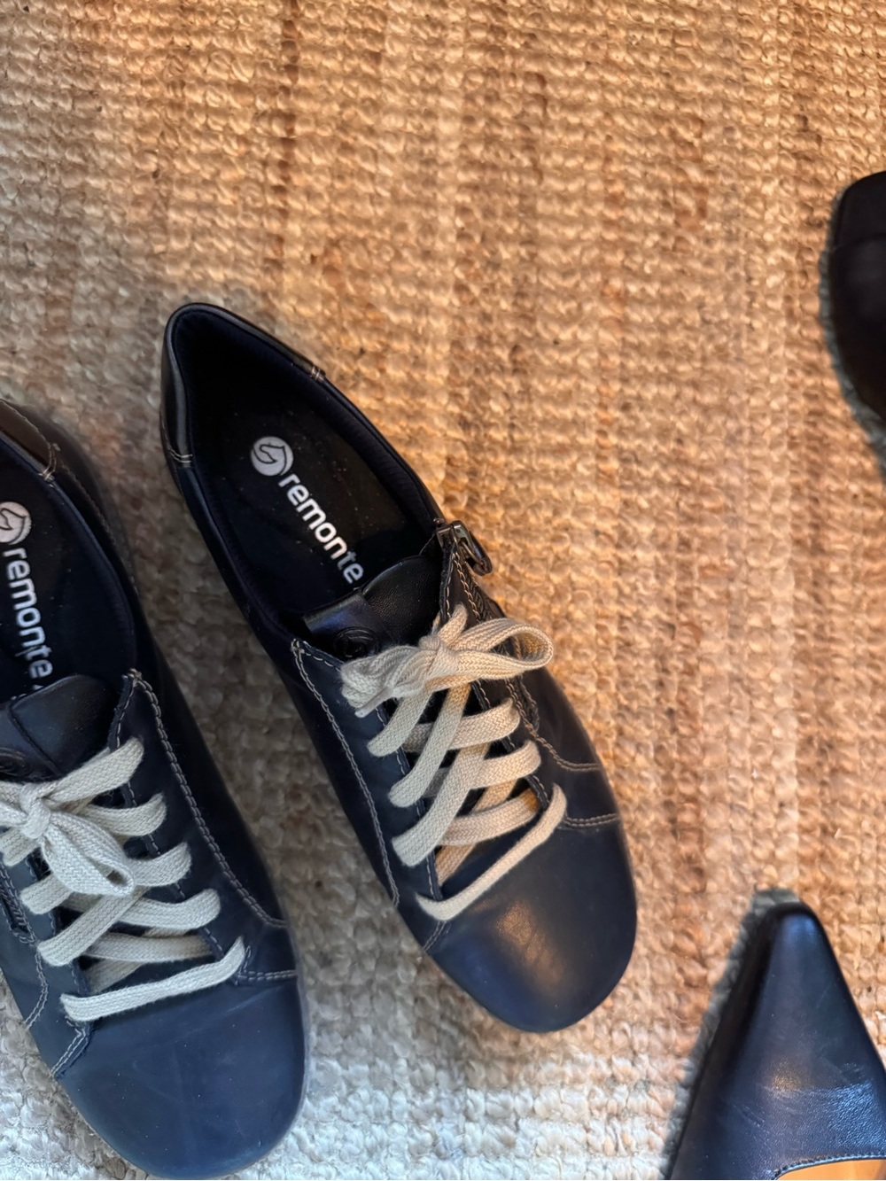 Remonte Black Lace-Up Flats with Cream Laces